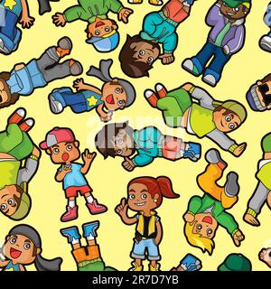 cartoon hip hop boy dancing  seamless pattern Stock Vector