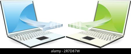 Laptops communicating via wireless technology concept Stock Vector