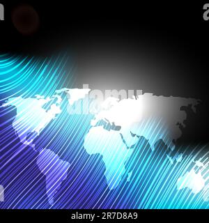 Abstract Background - Map of World and Glowing Fibers Stock Vector