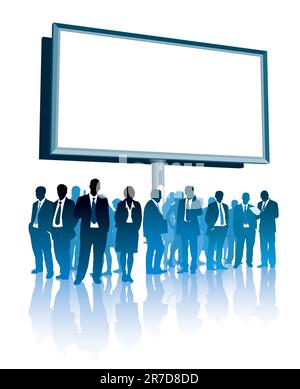 People are standing in front of a large billboard Stock Vector
