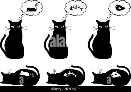 cat dreaming about eating, vector illustration Stock Vector