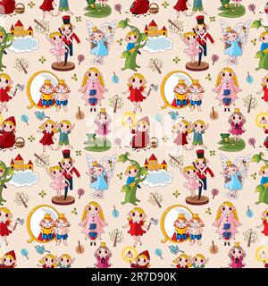 cartoon story people seamless pattern Stock Vector