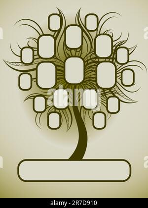 Vector family tree design with frames and autumn leafs. Place for text. Stock Vector