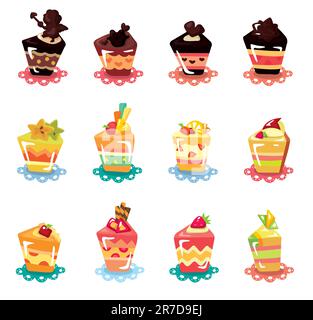 cartoon cup cake icon set Stock Vector