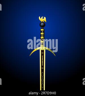 Illustration of a magic gold sword with an eagle on a hilt - vector Stock Vector