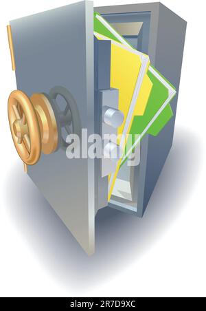 Data protection concept, files saftely protected in metal safe Stock Vector
