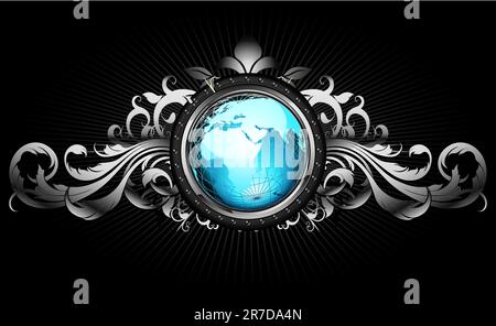 world with ornate frame, this illustration may be useful as designer work Stock Vector