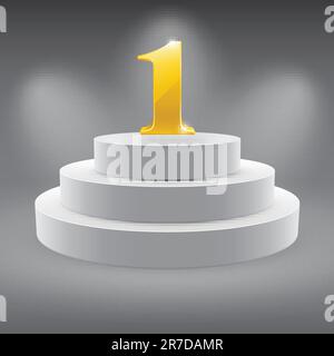 3d isolated Empty white podium on gray background with first place. Vector illustration. Stock Vector
