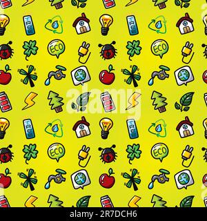 hand draw green eco seamless pattern Stock Vector