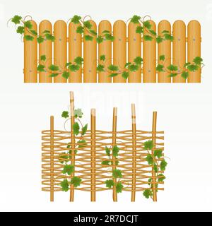 Border with  fence and grass green. (can be repeated and scaled in any size) Stock Vector