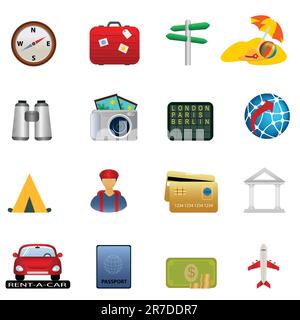 Travel and tourism related icon set Stock Vector