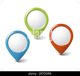 Set of round 3D pointers with place for your content - red, green, blue Stock Vector