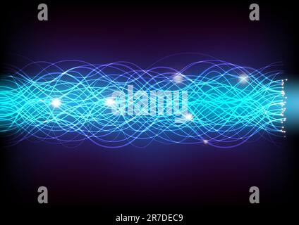 Abstract Background - Glowing Optical Fibers on Dark Blue Background Stock Vector