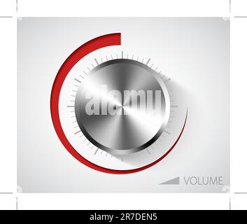 Chrome volume knob with scale on white background Stock Vector