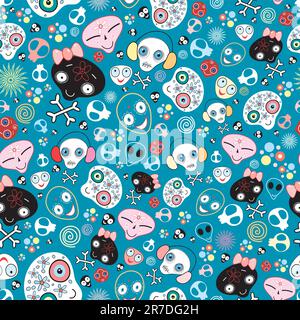 seamless pattern from laughing skull on a blue background Stock Vector