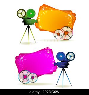 Film frames with camera and colored backgrounds Stock Vector