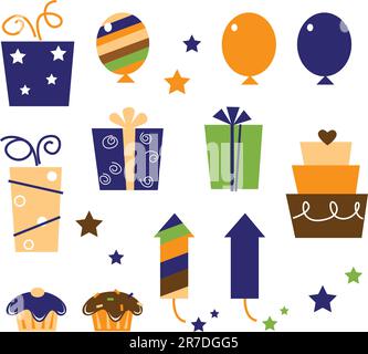 Icons and design elements for party celebration. Vector Illustration. Stock Vector