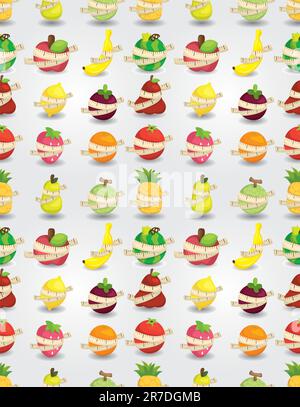 fresh fruit and ruler health seamless pattern Stock Vector