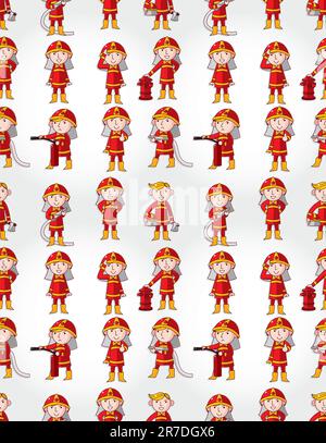 cartoon Fireman seamless pattern Stock Vector