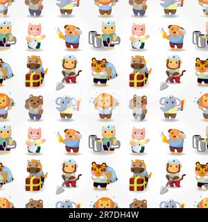 cartoon animal worker seamless pattern Stock Vector
