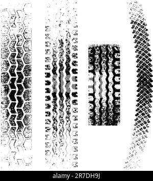 A collection of 4 Grunge tire tracks, negative and positive Stock Vector