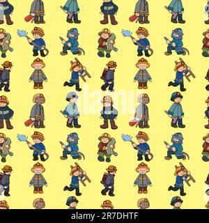 cartoon Fireman seamless pattern Stock Vector
