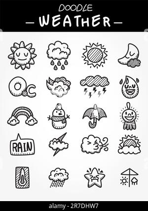 hand draw cartoon weather icons set Stock Vector