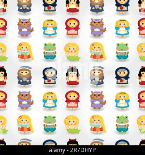 cartoon story people seamless pattern Stock Vector