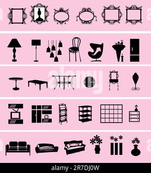 Stylish black and white home accessories and decoration Stock Vector