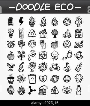 cartoon doodle eco icon set Stock Vector