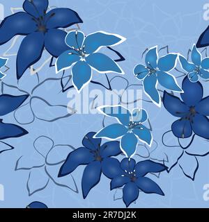 Blue vector  seamless flower background pattern, floral vintage illustration. Cute backdrop in jeans style. Stock Vector