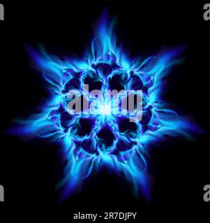 Blue fire flower. Illustration on black background for design Stock Vector