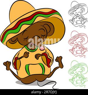 An image of a sleeping mouse wearing sombero and poncho. Stock Vector