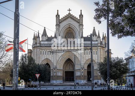 Vitoria-Gasteiz, Spain - 26 March 2023: Neo-Gothic Roman Catholic cathedral, Maria Inmaculada Stock Photo