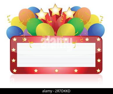 billboard with balloons and confetti. Ready for celebrating and entertainment Stock Vector