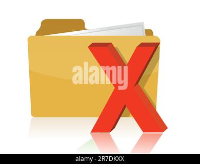 x mark Yellow computer folder on white background. Stock Vector