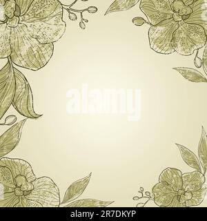 Vector vintage frame with flowers - orchid (from my big 'Frame collection') Stock Vector