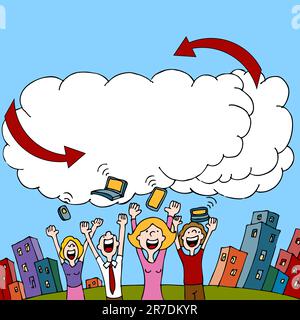 An image of a people sharing information via a wireless cloud computing network. Stock Vector