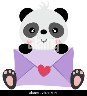 Cute panda sitting holding a envelope Stock Photo