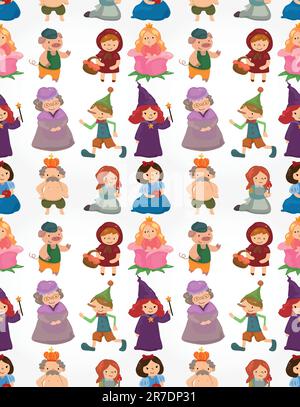 cartoon story people seamless pattern Stock Vector