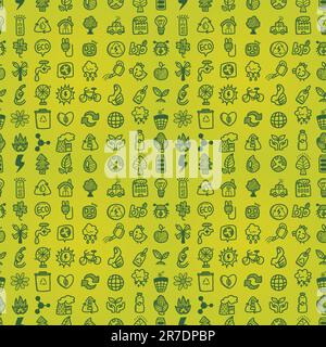 hand draw green eco seamless pattern Stock Vector