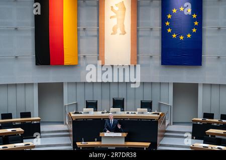 Berlin, Germany. 15th June, 2023. Joachim Gauck, former German President, speaks at the commemoration of the 1953 popular uprising in the plenary session of the Berlin House of Representatives. Credit: Fabian Sommer/dpa/Alamy Live News Stock Photo