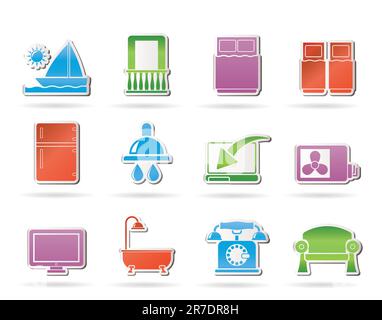 Hotel and motel room facilities icons - vector icon set Stock Vector