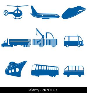 illustration of transportation icons on white background Stock Vector