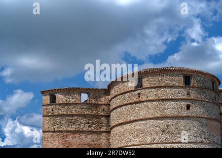 detail of the walls against the sky, of the Rocca di Sassocorvaro Stock Photo