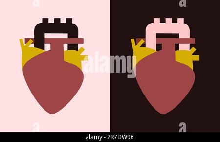 Minimalistic flat illustration of human heart and aorta. Anatomy illustration. Stock Vector