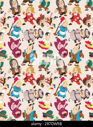 cartoon story people seamless pattern Stock Vector