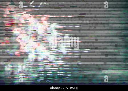Abstract digital pixel noise, glitch, error, damage. Computer glitch effect inverted colors Stock Photo