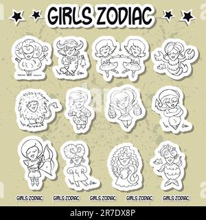 Girls zodiac icons horoscope sign Stock Vector