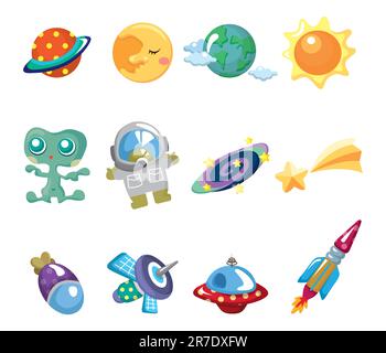 cartoon space element icons set Stock Vector